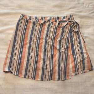Sadie & Sage Striped Wrap Skirt in Peach, Blue & Cream